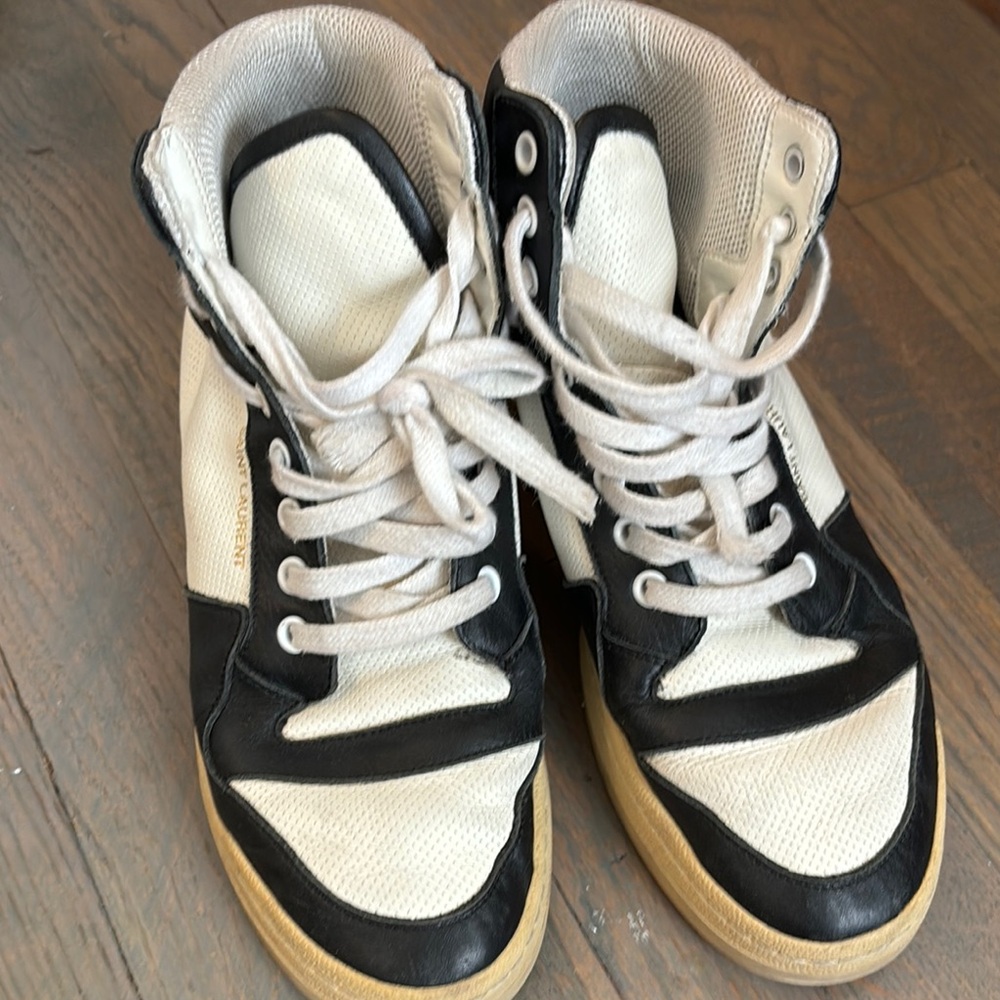 SAINT LAURENT Black and White High-Top Sneakers - Picture 8 of 8